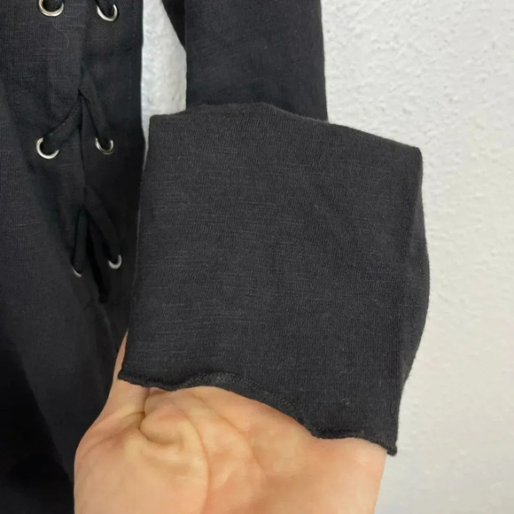 Blank NYC Linen Blend V-Neck Long Sleeve Tunic Top M Assymetric Black Grunge Y2K - Picture 8 of 11